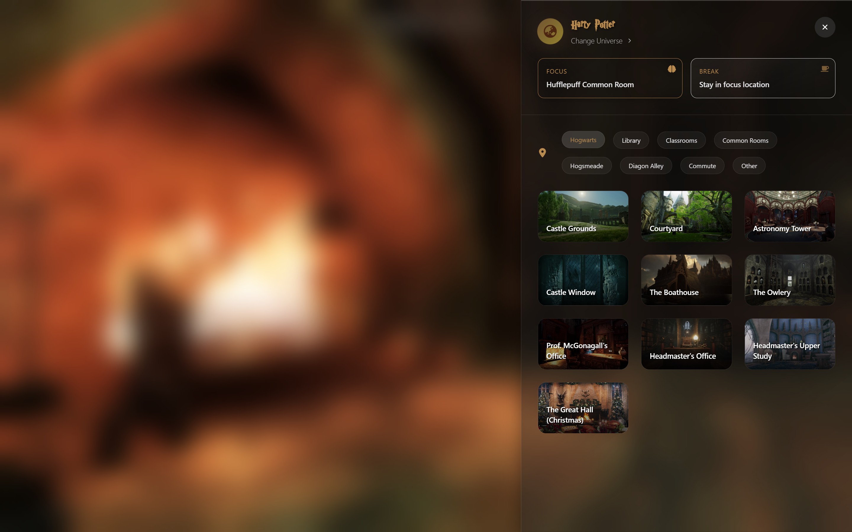 Location side menu expanded